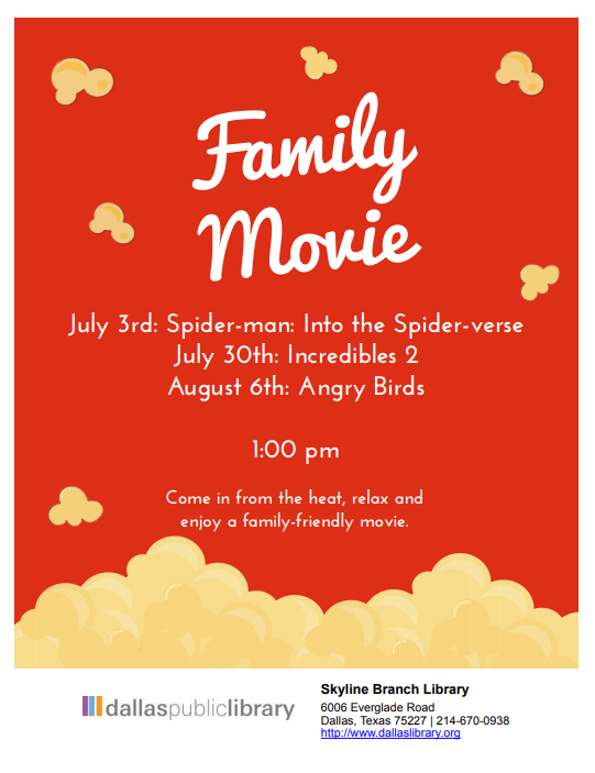 Family Movie. July 30th at 1 pm. We are showing the movie, Incredibles 2.