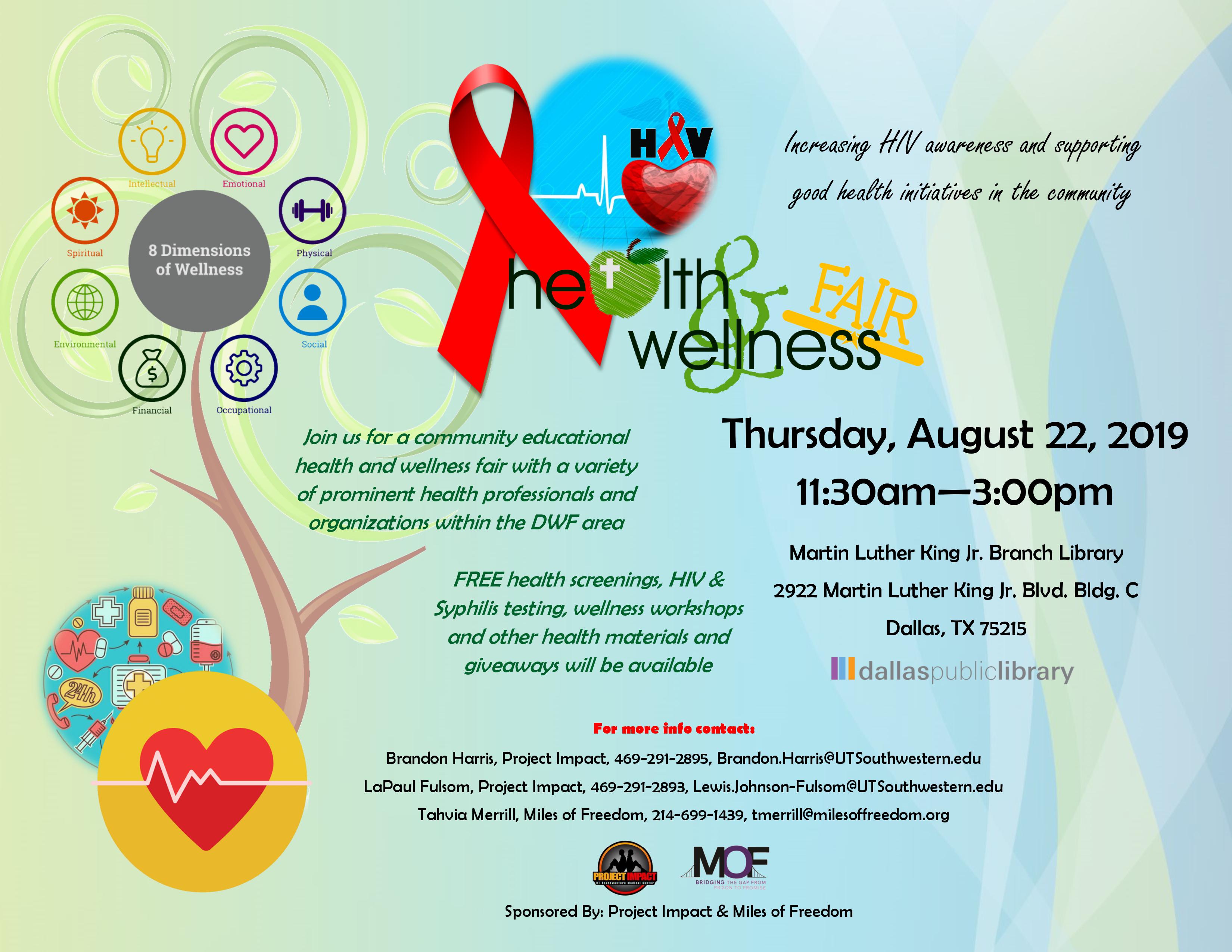 Join us for a community educational health and wellness fair with a variety of prominent health professionals and organizations within the DWF area.