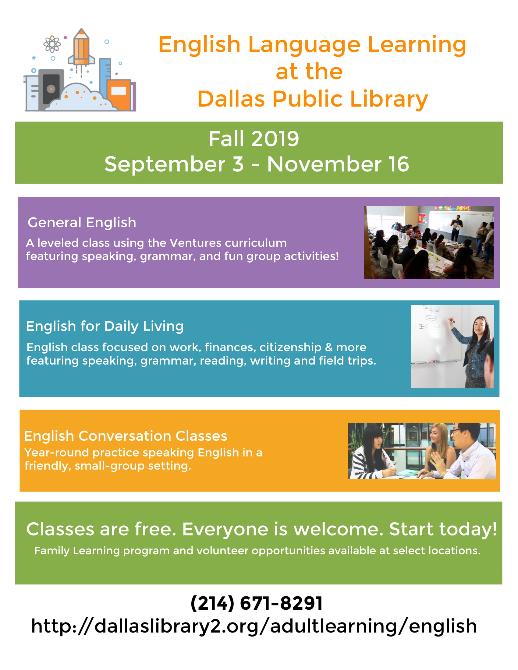 Fall 2019 English Classes: September 3 - November 16