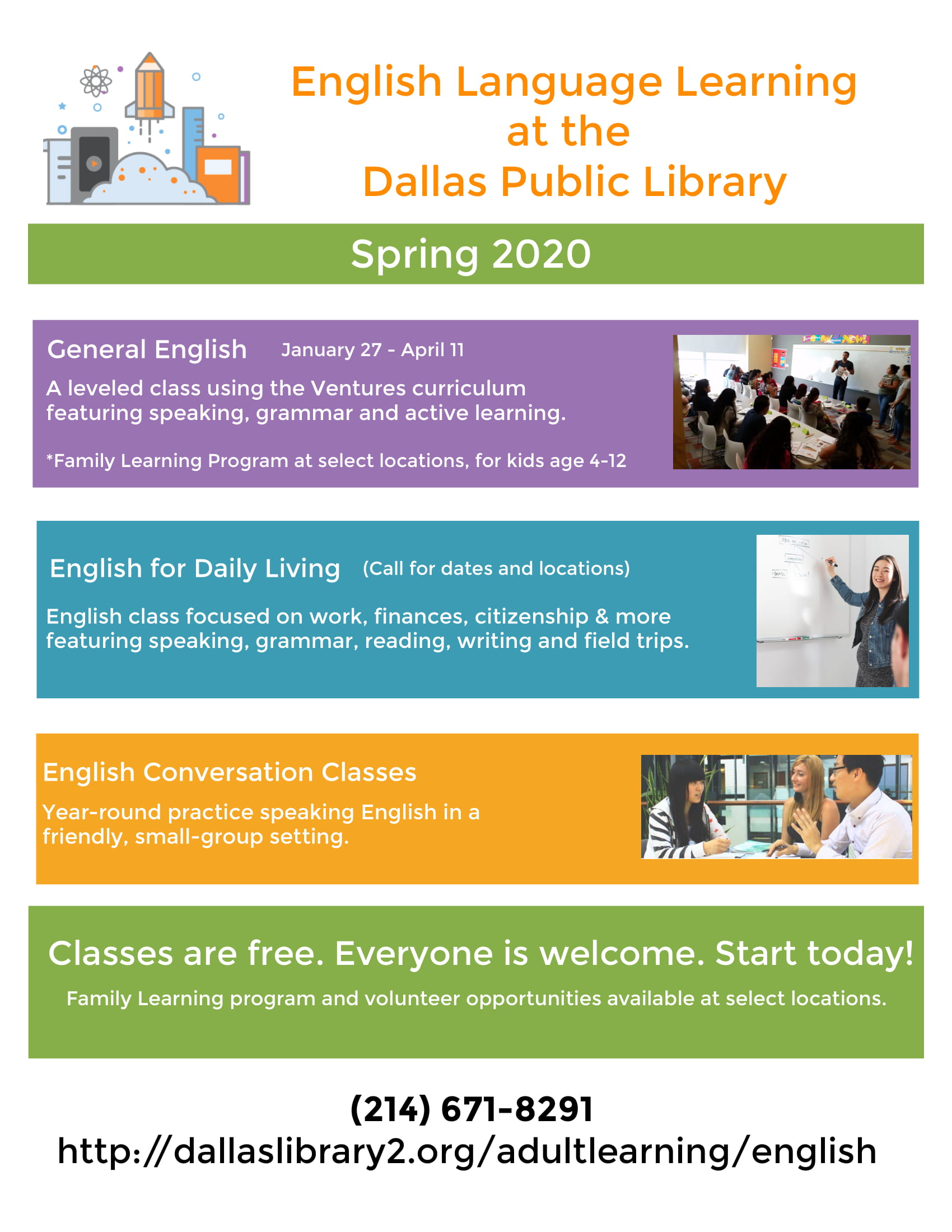 Spring 2020 English Language Learning (ELL) at the Dallas Public Library 