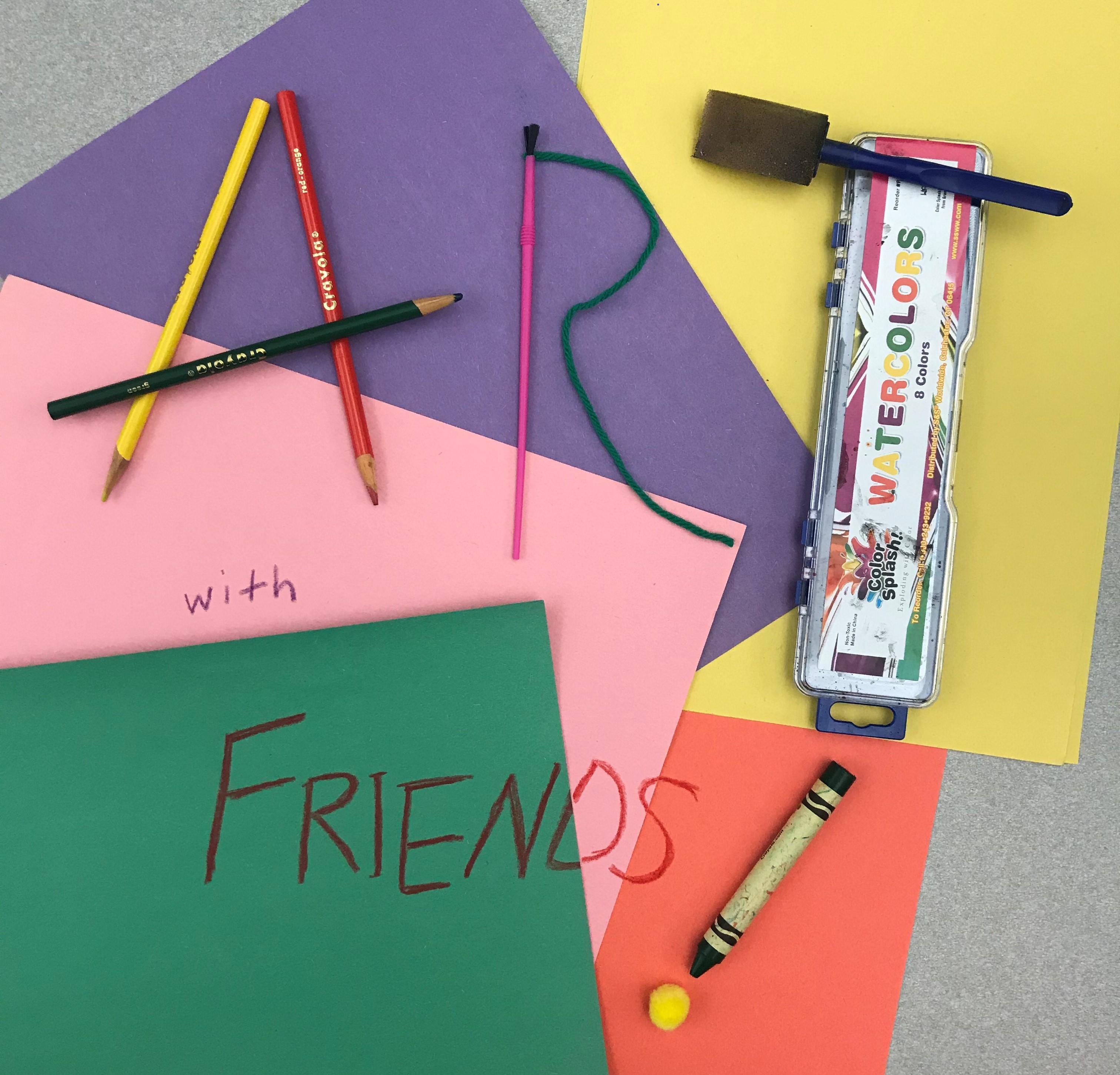 image of craft items that spell "Art with Friends"
