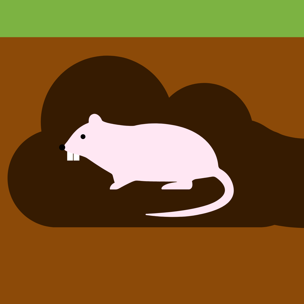 An illustrated naked mole rat under the ground