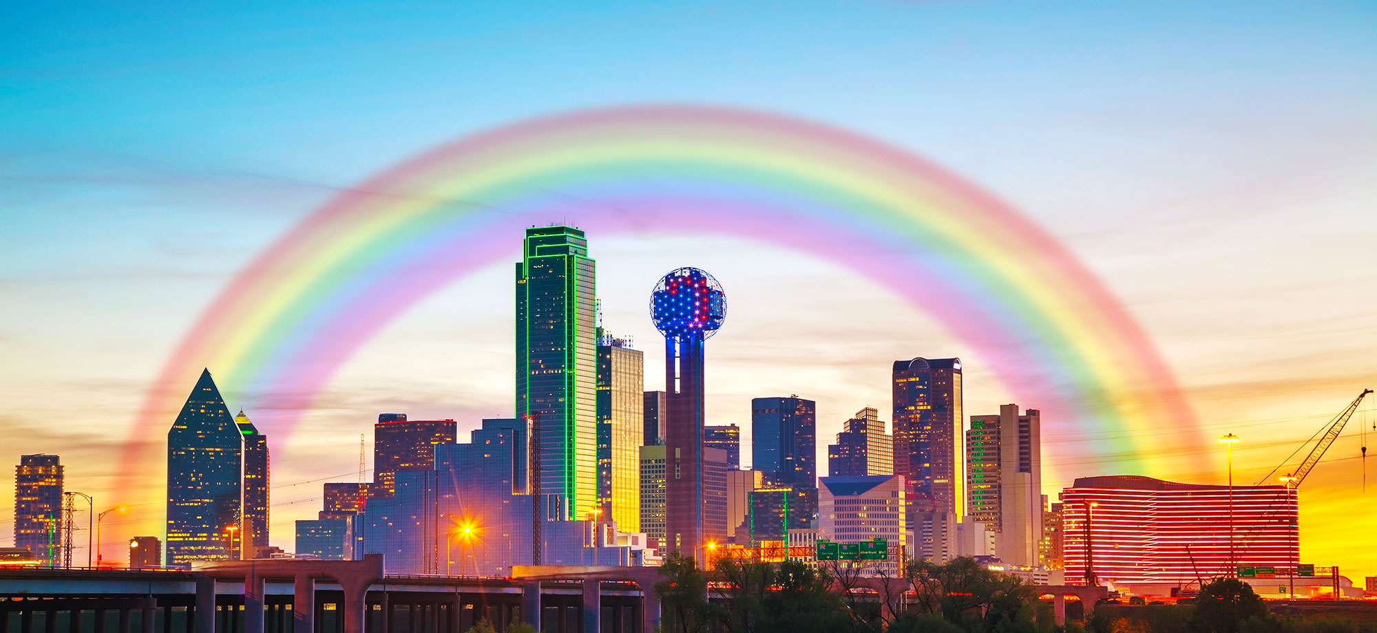 Rainbow over the Dallas skyline