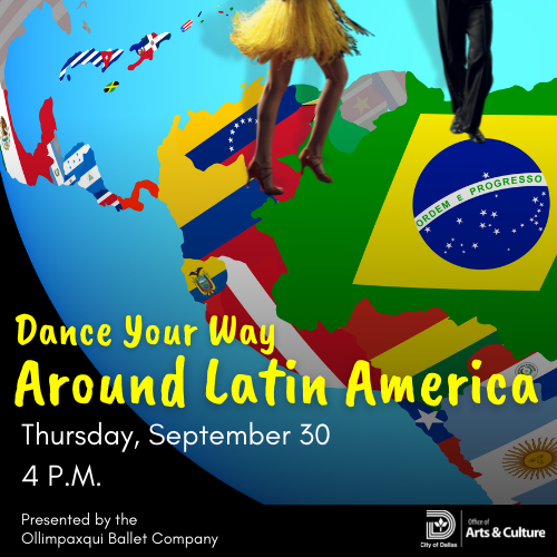 Dance Your Way Around Latin America Cover Graphic Featuring Two People Dancing On Latin American Countries That Features Each Country's Flag