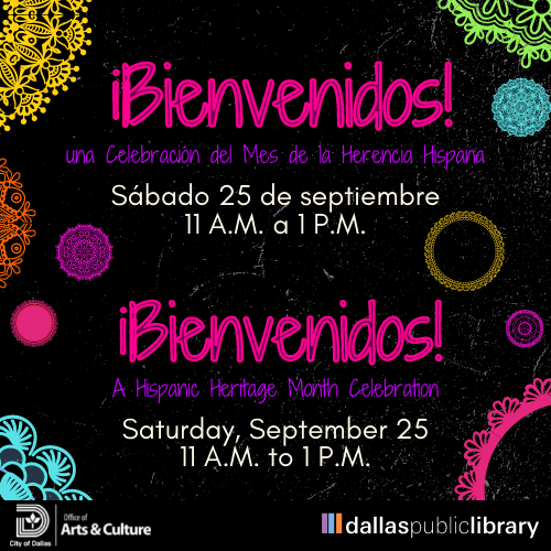 Bienvenidos Cover Graphic featuring details of the event on a black background with vibrant circular patterns
