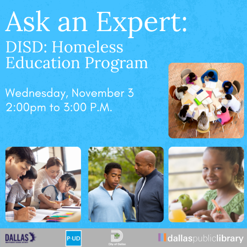 Ask an Expert: Homeless Education Program Cover image featuring event details and images of various families