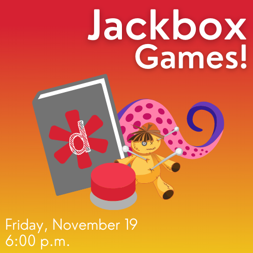 Jackbox Games Cover Graphic featuring icons from the games and event details