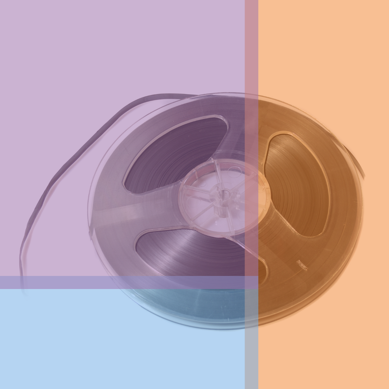 A recording reel, overlaid with the library colors