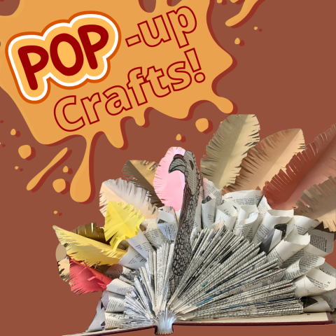 Pop-up craft image featuring an example of a book turkey