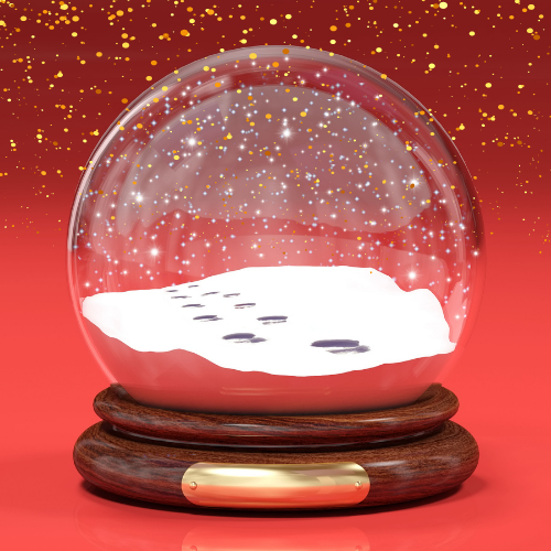 Snowglobe graphic featuring a snowglobe with gold glitter falling down