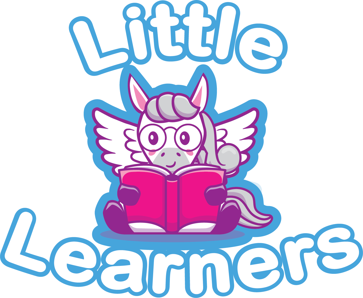 pegasus reading a book with Little Learners text