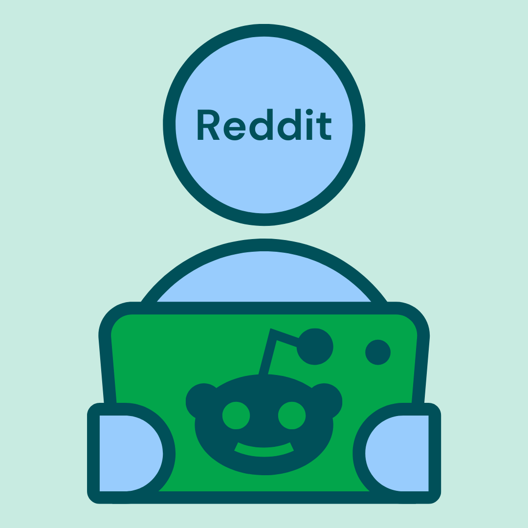 A figure holding a device featuring the Reddit logo