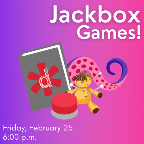 Jackbox Games Cover Graphic featuring icons from the games and event details