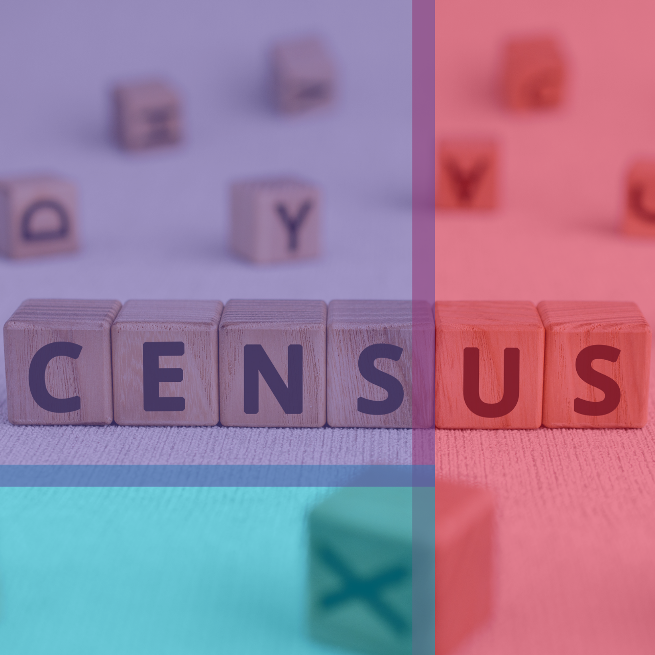 The word census spelled by letter blocks