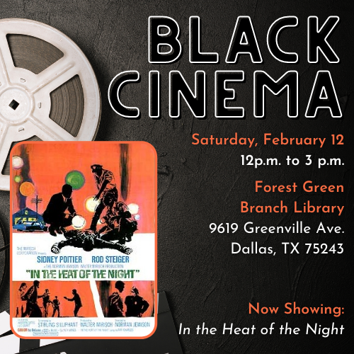 Black Cinema cover graphic featuring a poster image of the film In the Heat of the Night and event details