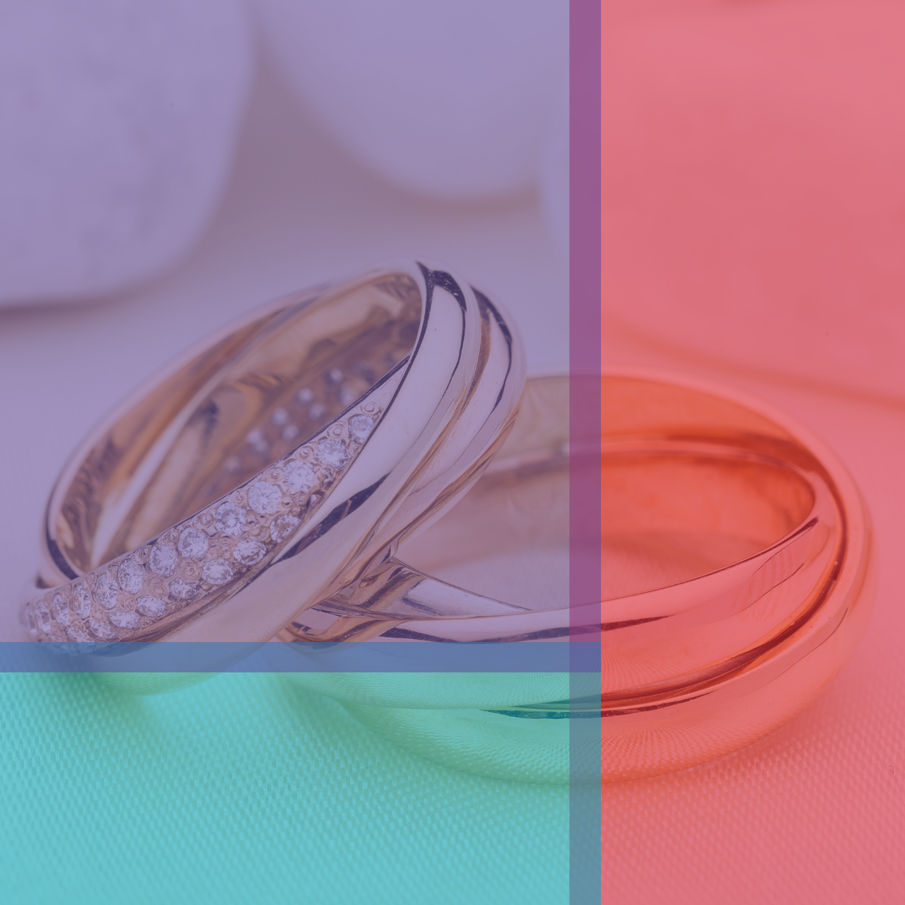 Wedding bands overlaid with library colors