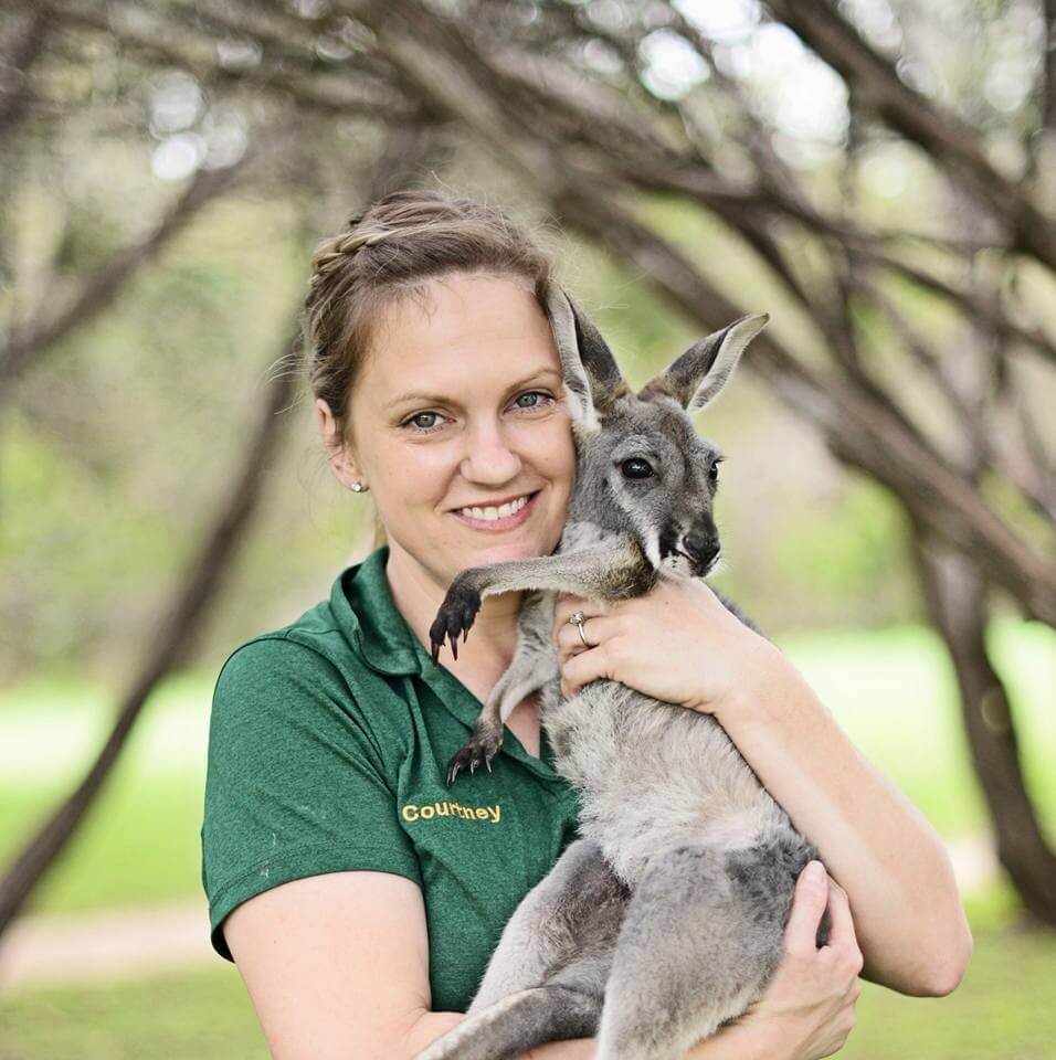Woman holding baby kangaroo