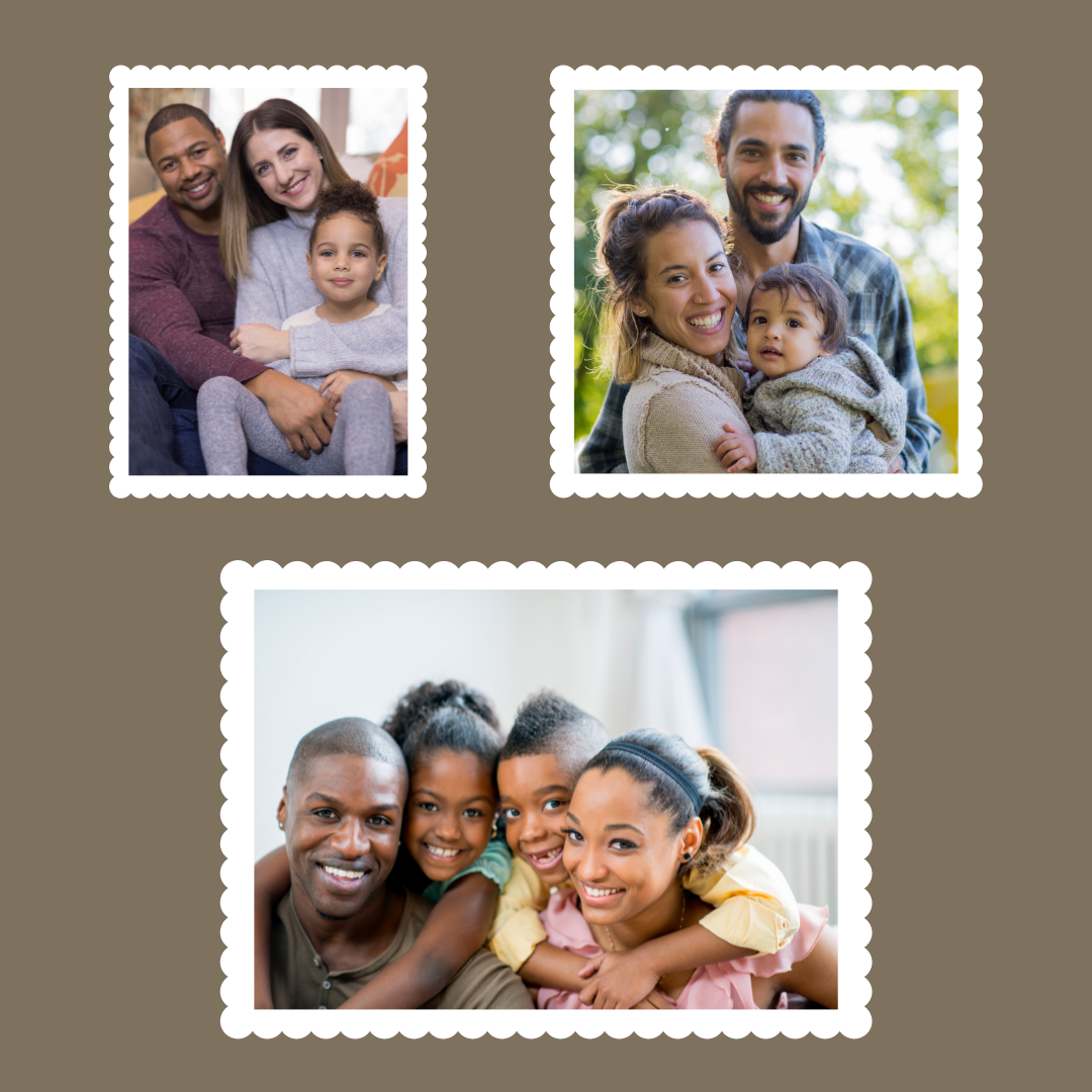 Family portraits in a photo album setting