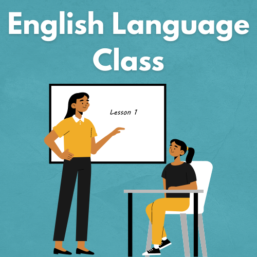English Language Class cover graphic featuring a student learning