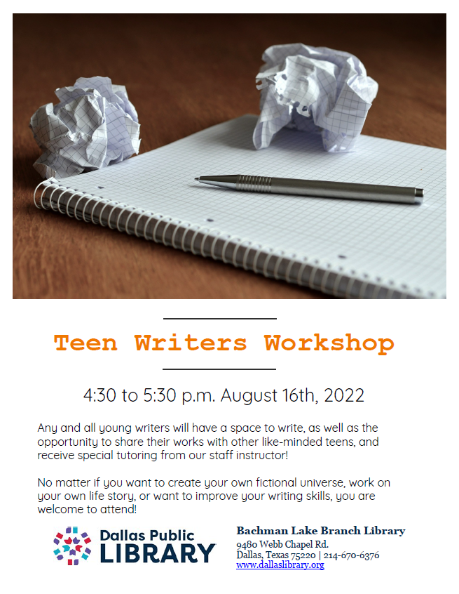 Teen Writer's Workshop Flyer