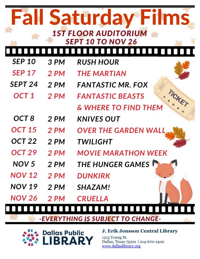 Fall Saturday Film Schedule