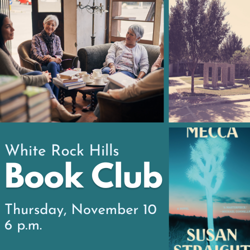 White Rock Hills Book Club Cover Image featuring event details 