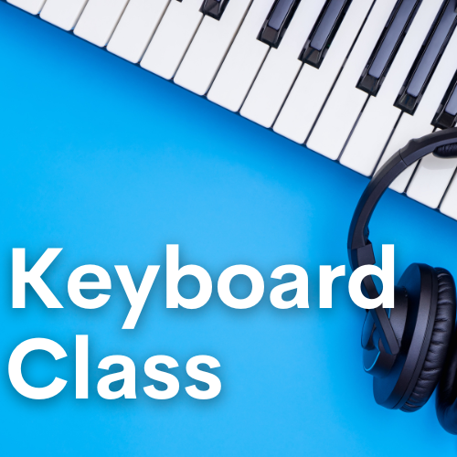 Keyboard Class cover graphic featuring a keyboard on blue background