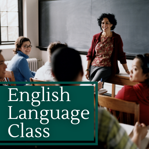 English Language Class cover graphic featuring students learning