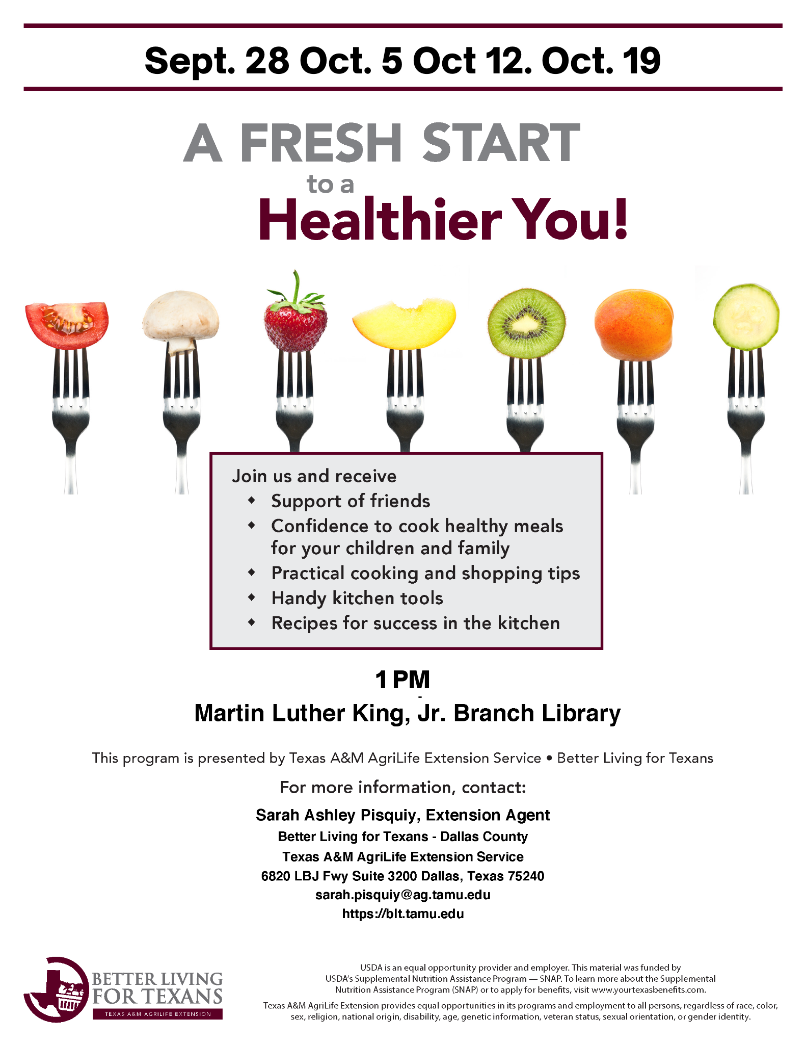 A Fresh Start to A Healthier You! is a 4 session educational course to learn more about healthy and practical cooking practices