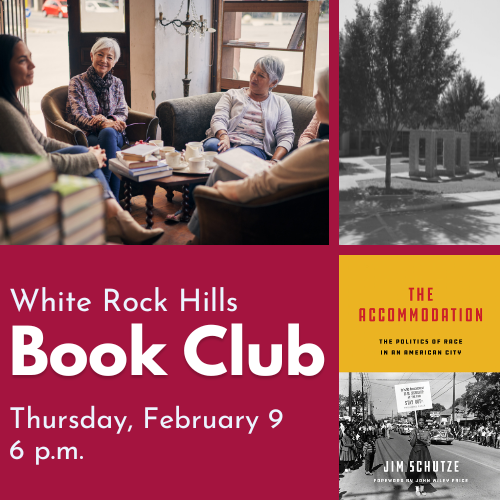 White Rock Hills Book Club Cover Image featuring event details and cover of the month's book