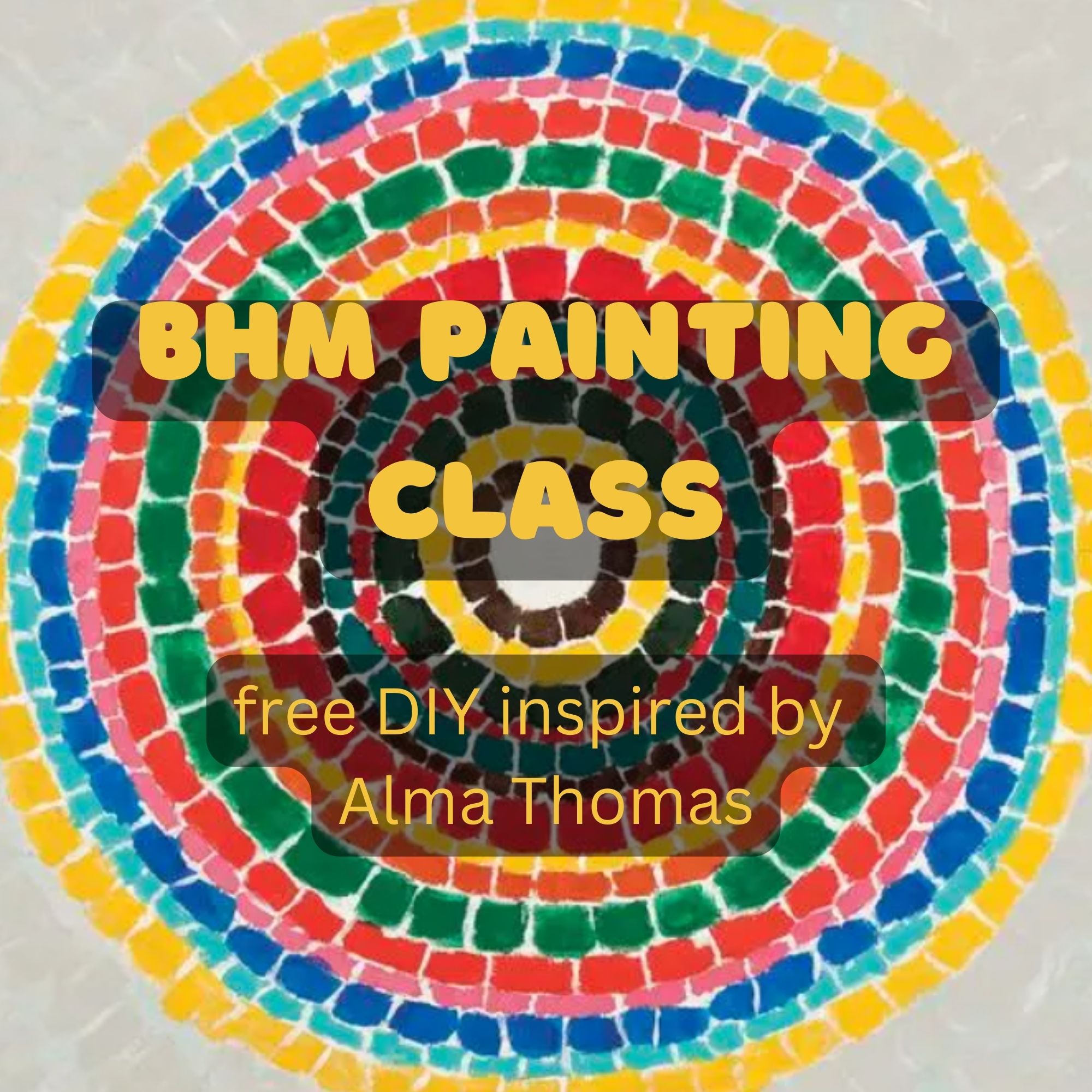A colorful circle of painted marks outlines text reading: BHM Painting Class