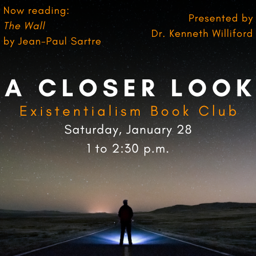 A Closer Look Cover Graphic featuring event details and a person in the middle of a road staring into the night sky