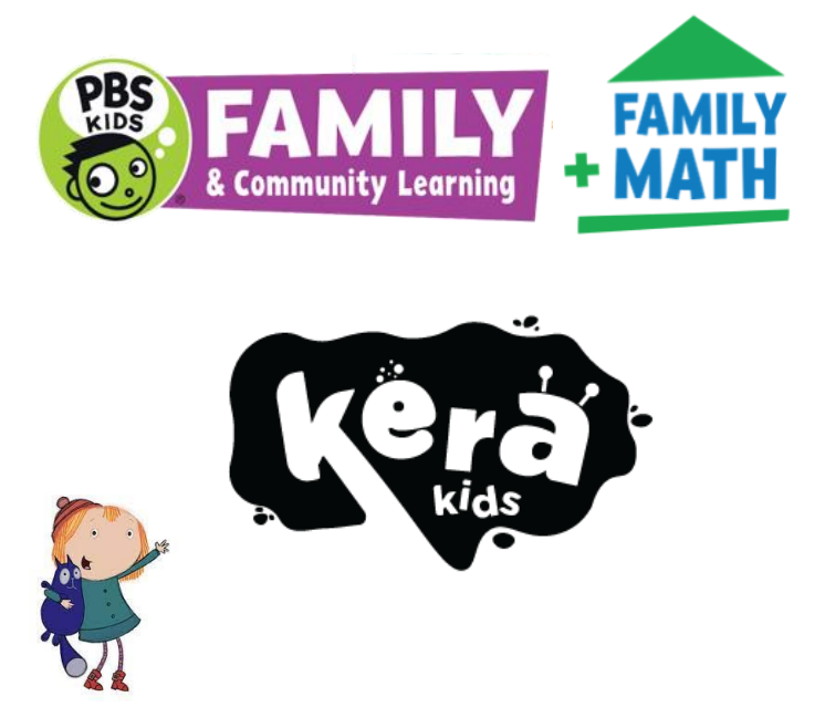 peg and cat under a sign that features KERA Family and Math