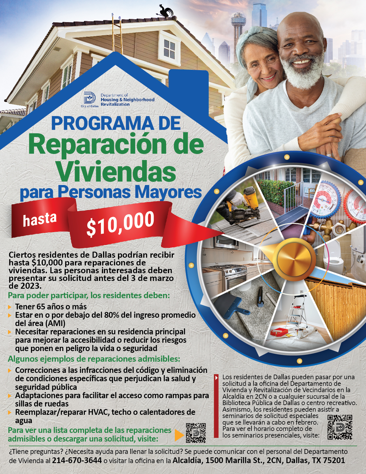 Senior Home Repair Program flyer in Spanish