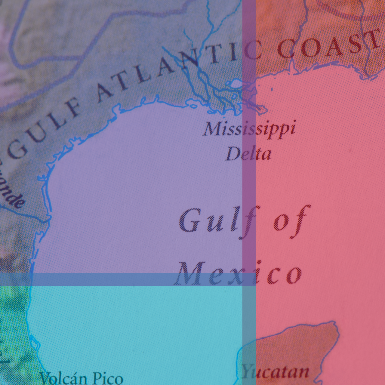 A map of the gulf coast overlaid with the library colors.