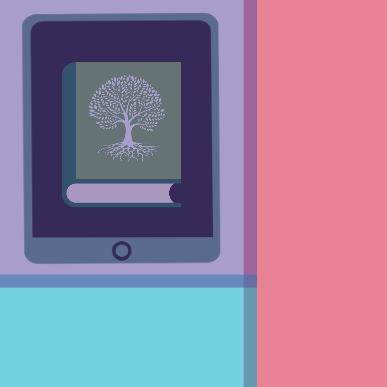 A family tree book on a tablet overlaid with the library colors.