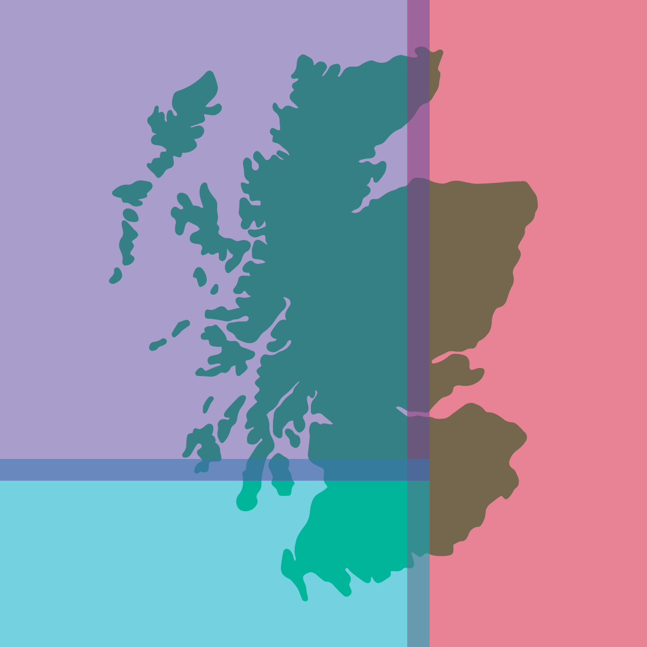 A map representation of Scotland overlaid with the library colors