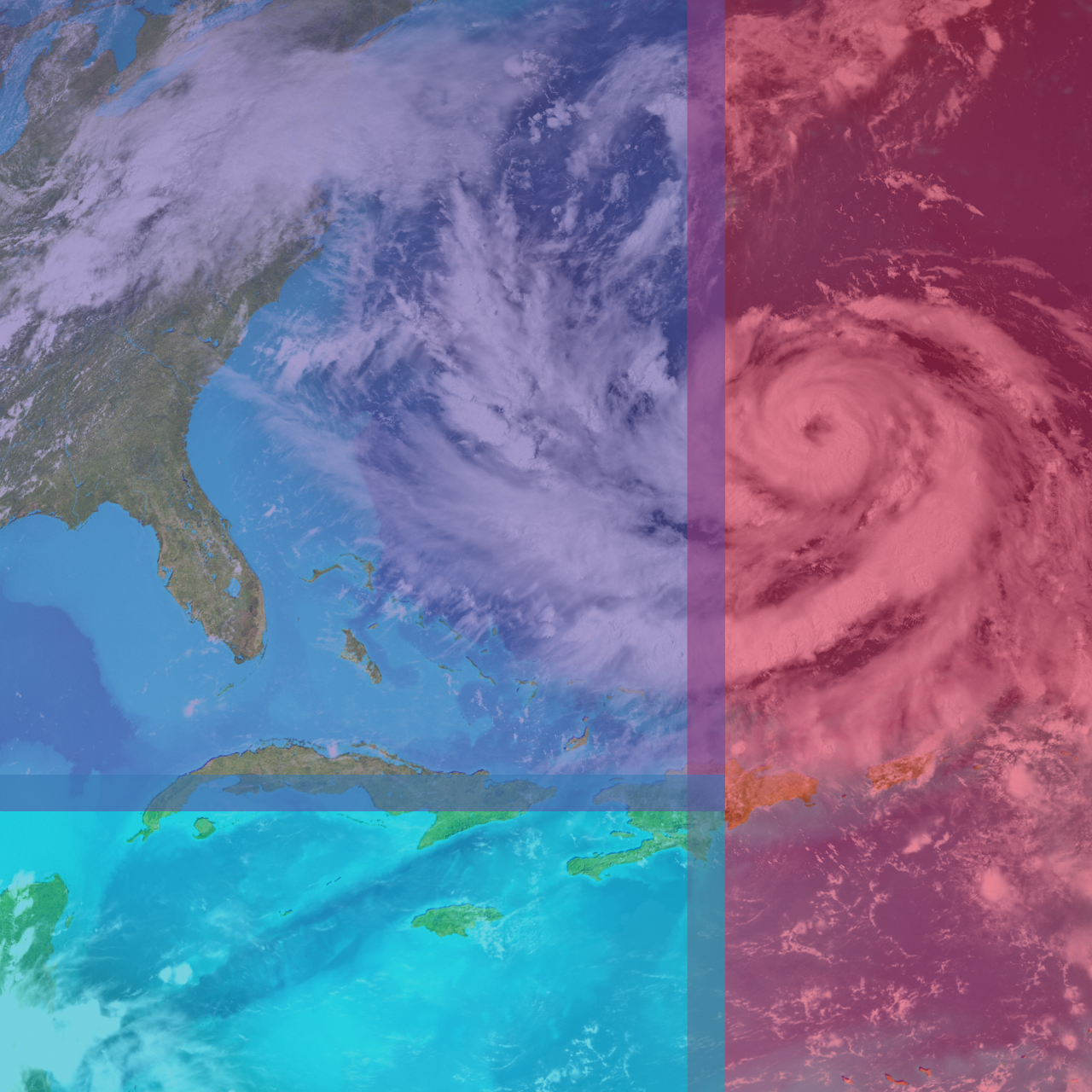 A hurricane overlaid with the library colors.