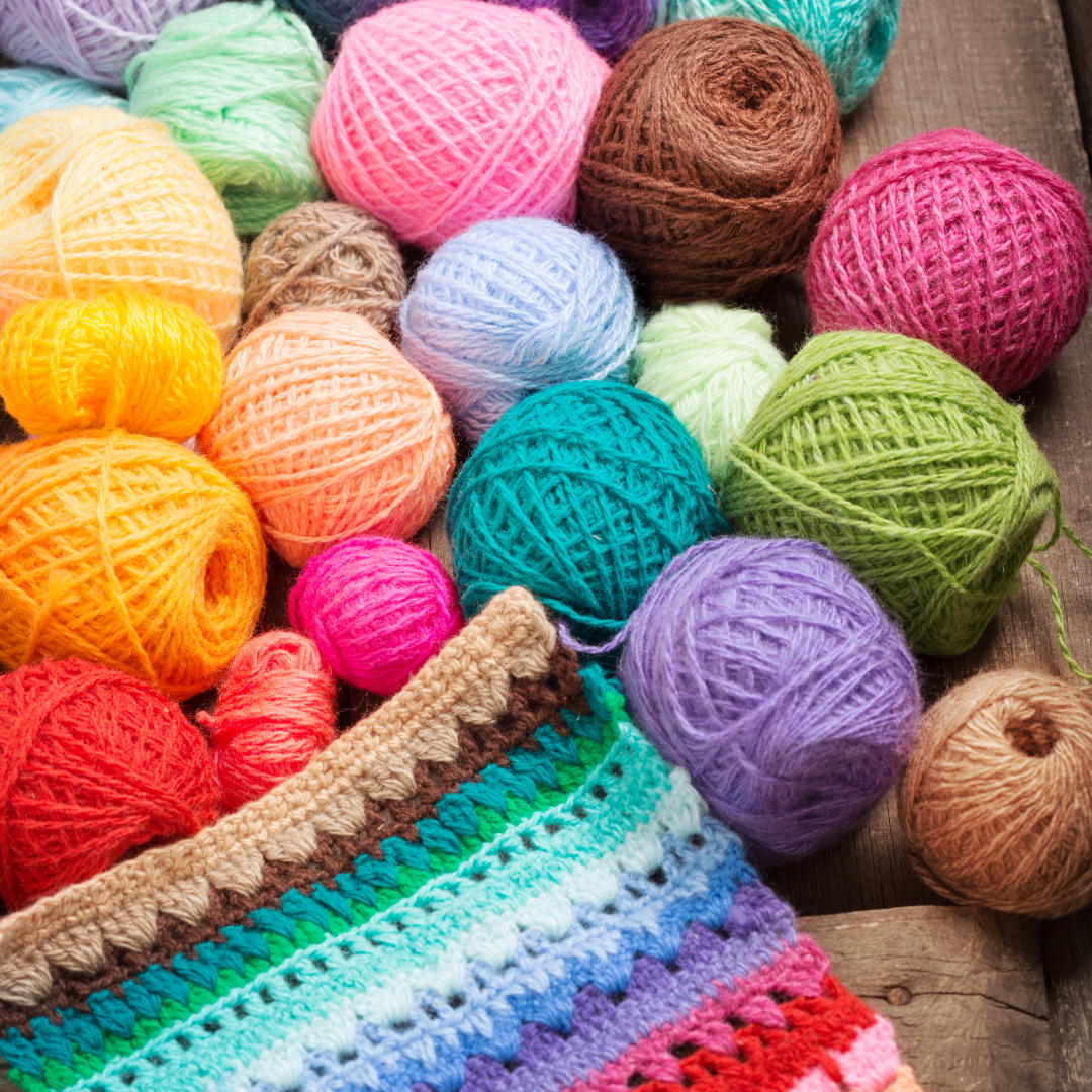 A variety of yarn displayed.