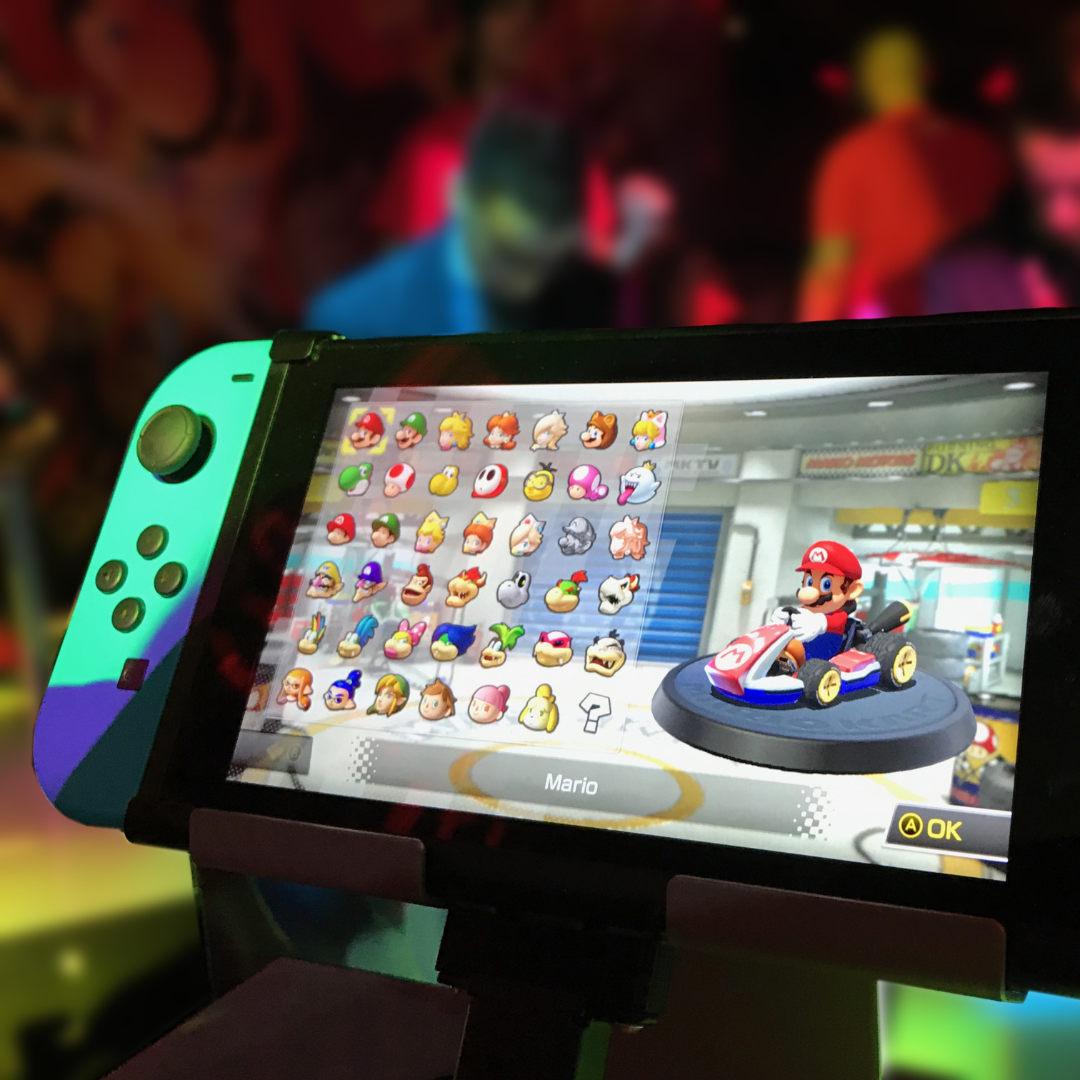 A Nintendo Switch with Mario Kart.