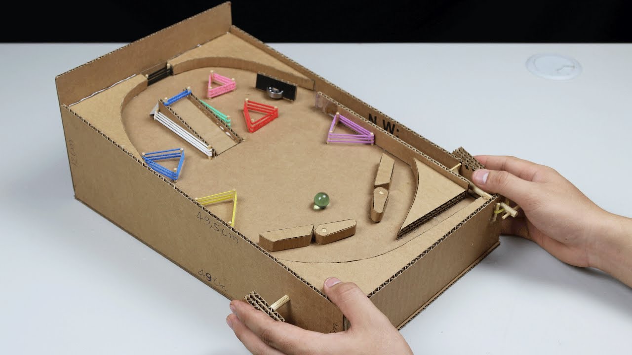 A DIY pinball game made from cardboard.