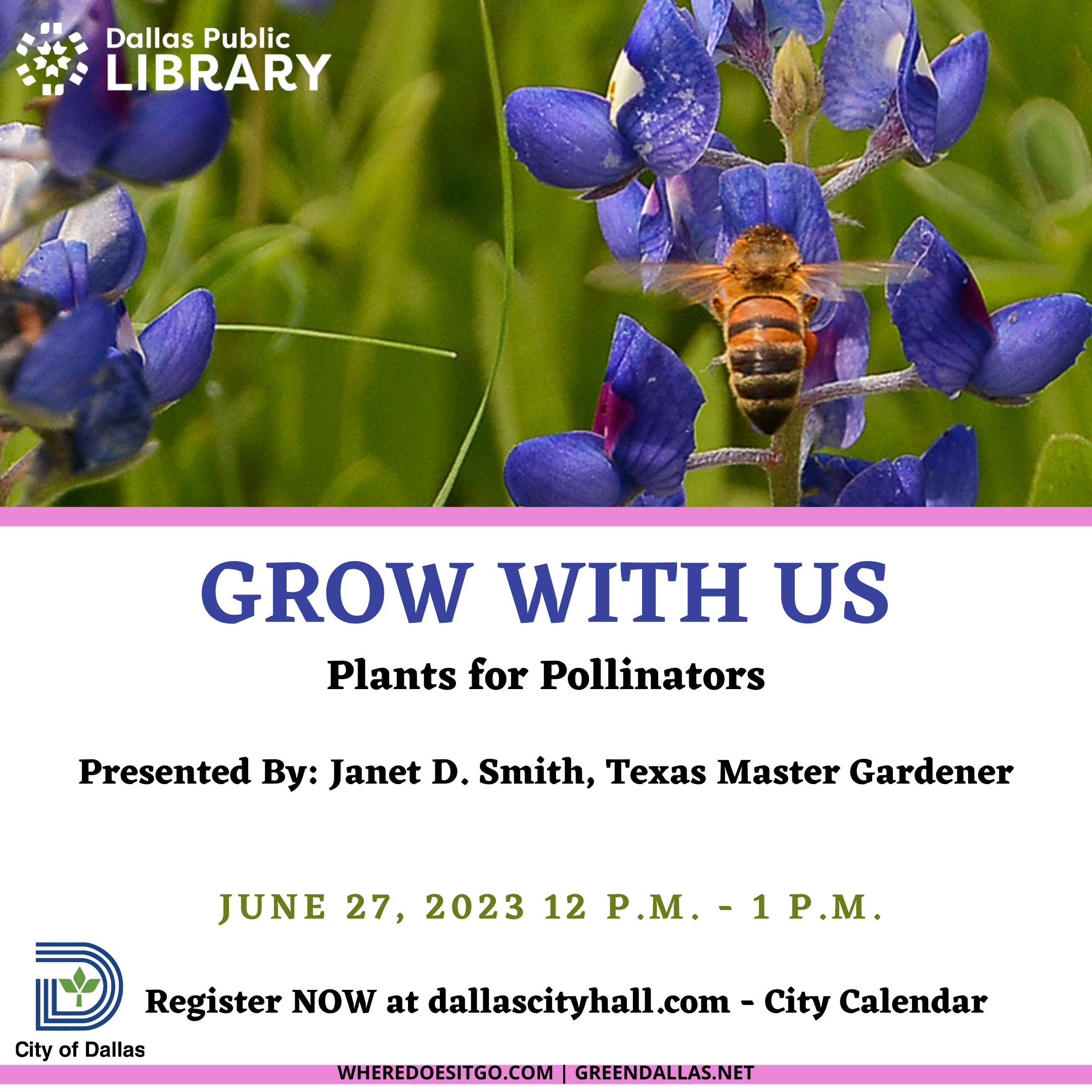 Grow With Us Pollinators Event Flyer