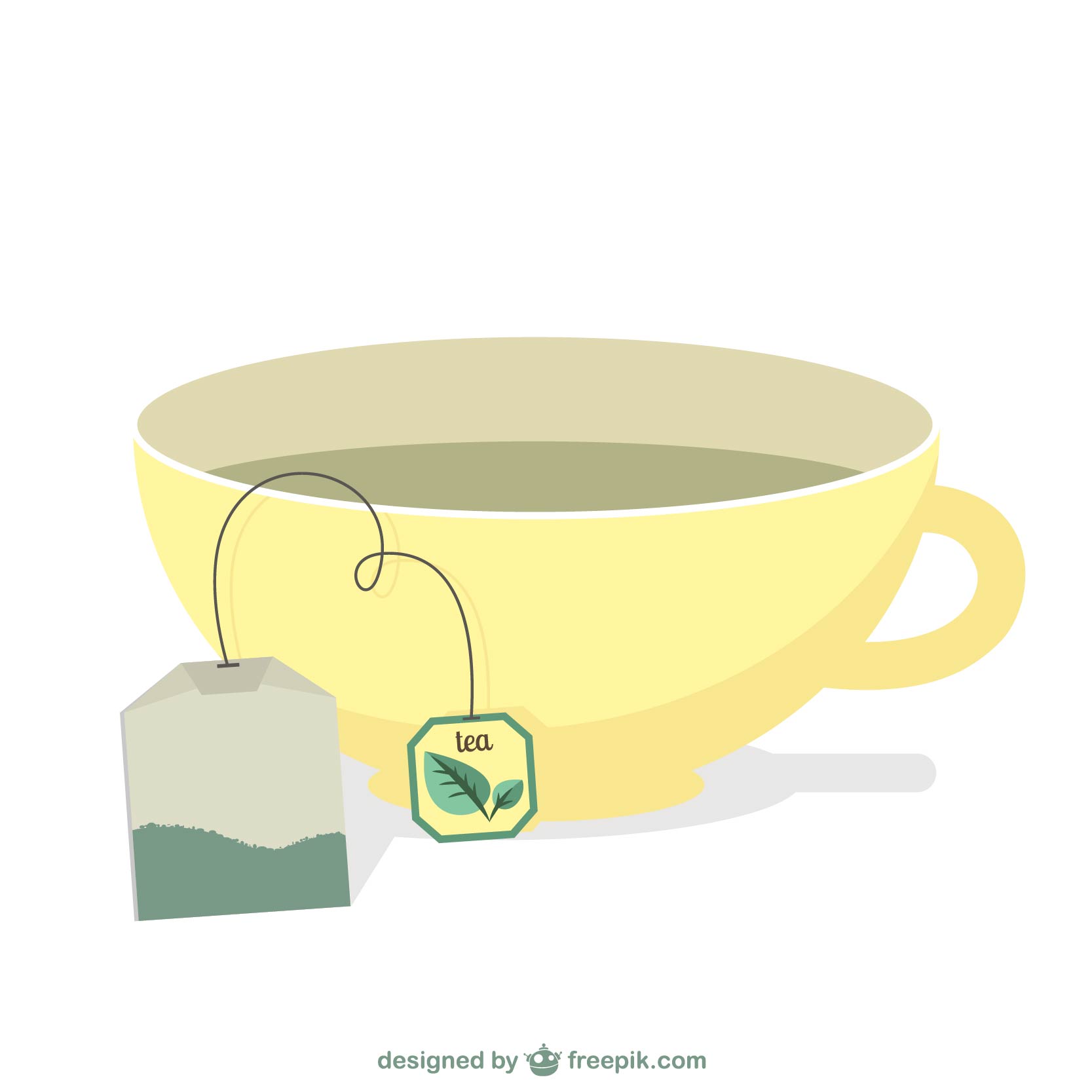 Cartoon Yellow Teacup with Tea Bag