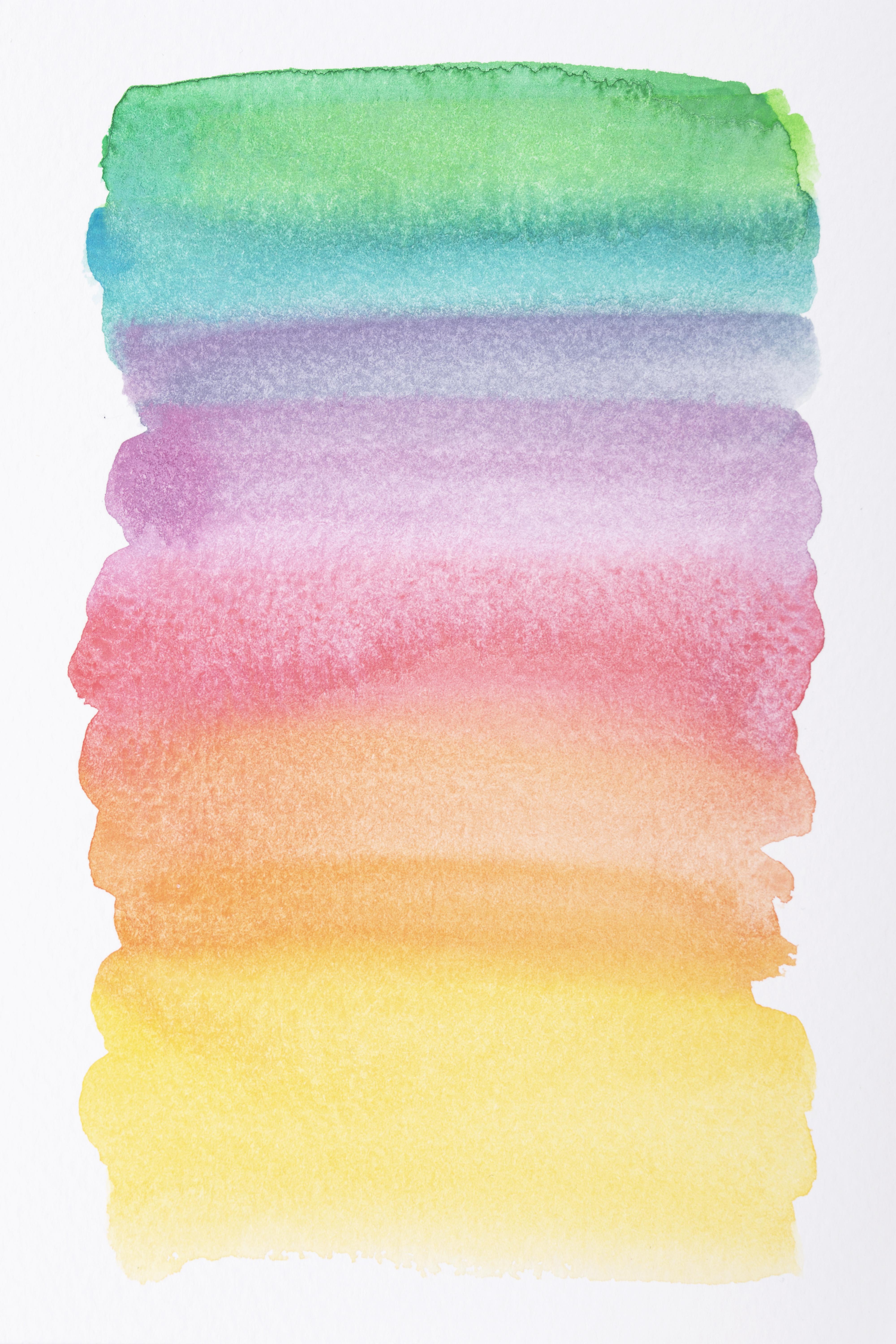 Spectrum of Colors (Green to Yellow) in Watercolor Paint