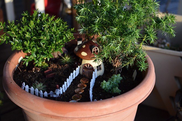 Example of a Fairy House Sitting in a Potted Plant