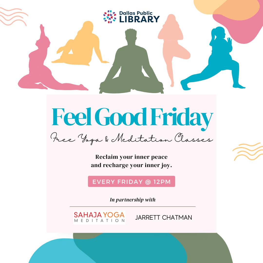 Feel Good Fridays flyer. Graphic of people in yoga poses.