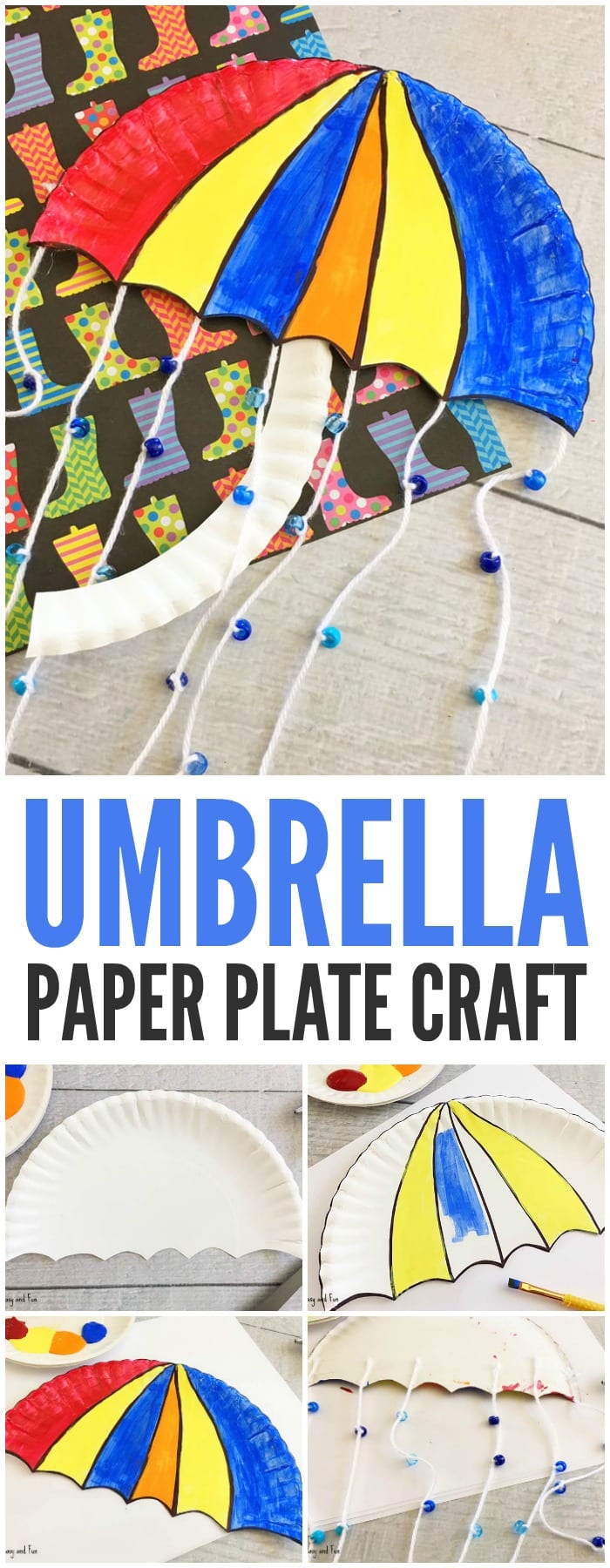 colorful umbrella from paper plate beads hang down for rain