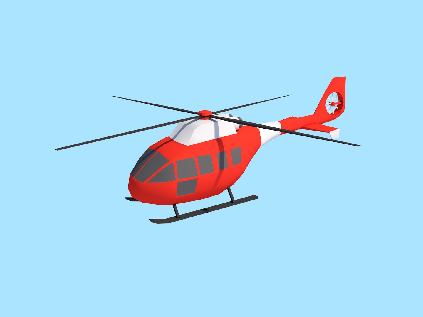 a 3d drawing of a red and white helicopter in the sky