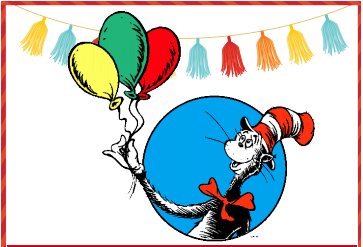 Cat in the Hat holding balloons
