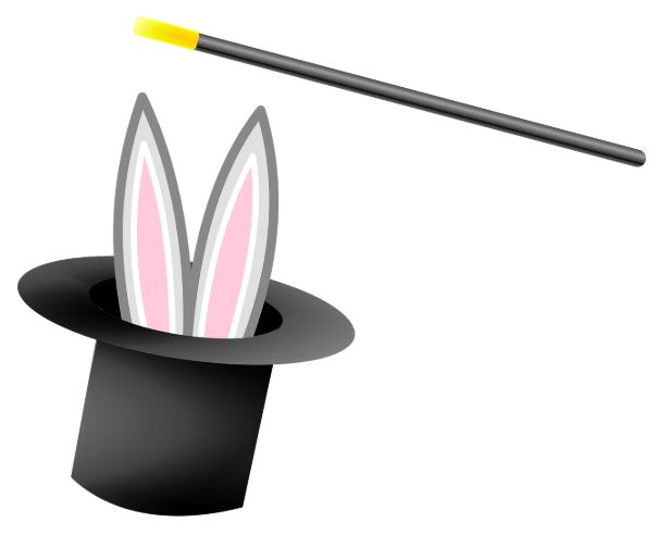 Wand and top hat with rabbit ears emerging